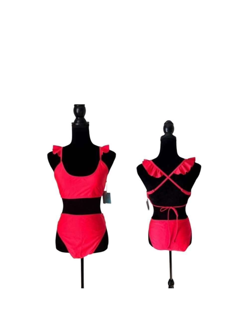 LA LA Swim two piece ruffle high waist string bikini swim suit size extra large